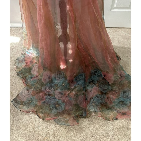 Jovani Multicolor Floral Hi Low Sequin Bodice Embellished Ruffled Prom Dress 12 - Picture 6 of 9